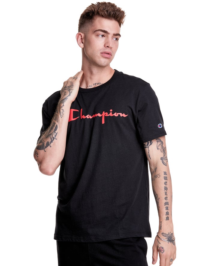 Champion Mens T-Shirt NZ - Lightweight Script Logo Black ( 9680-VRWBO )